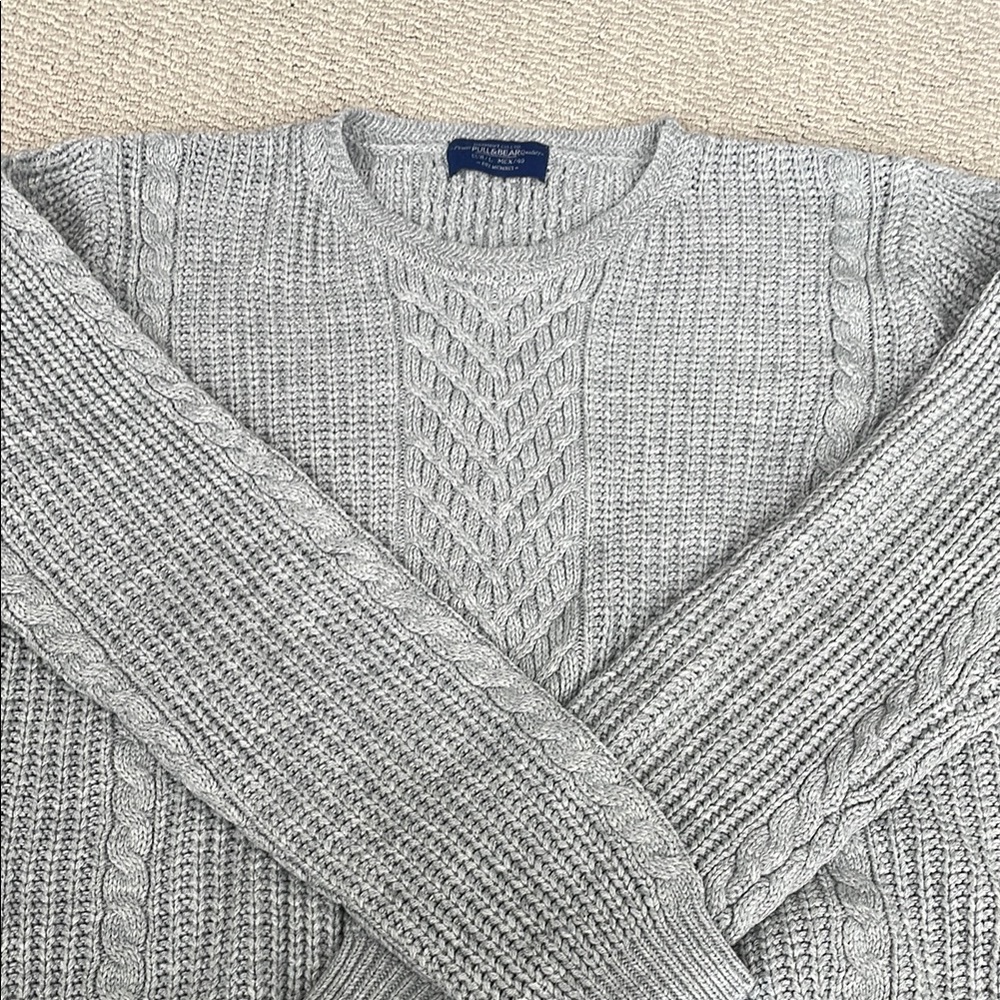 Men's Gray Cable Knit Sweater